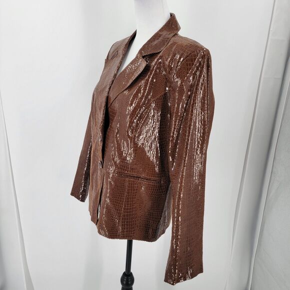 Bradley Bayou Jacket Womens Large 100% Leather Croc Embossed Brown - Picture 3 of 12